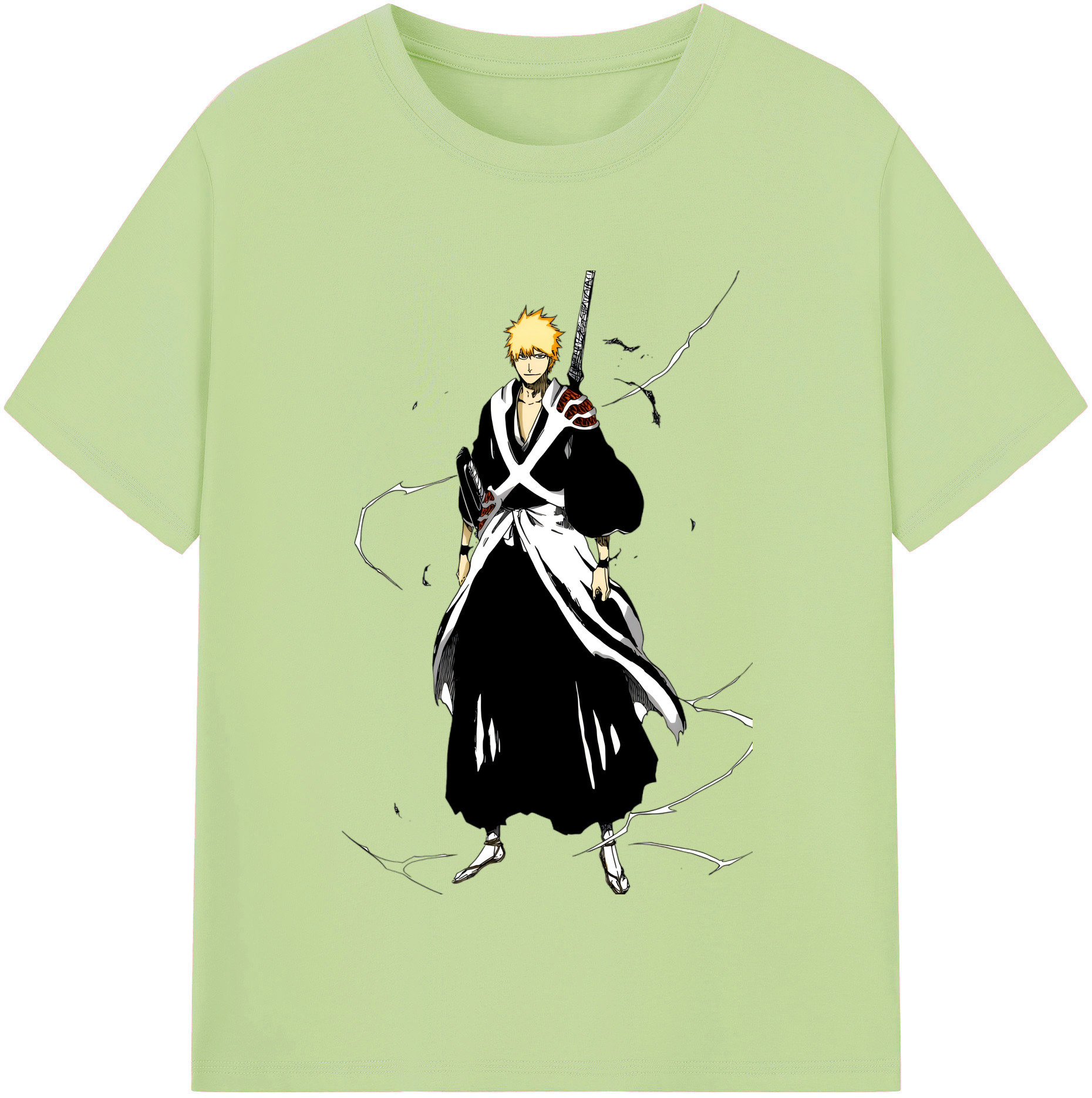 （画像用） ブリーチ 黒崎一護（くろさき いちご）BLEACH Kurosaki Ichigo 綿100％半袖Tシャツ（フロントプリント）